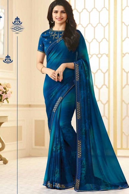 georgette couleur bleu foncé sari