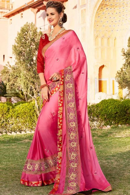 mousseline de soie sari de couleur rose