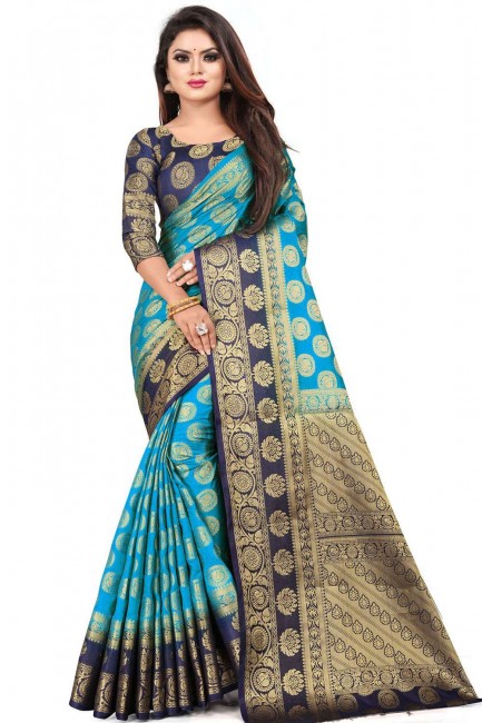 art bleu soie sari