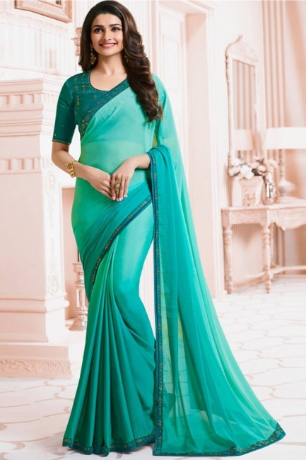 Aqua couleur bleue georgette sari