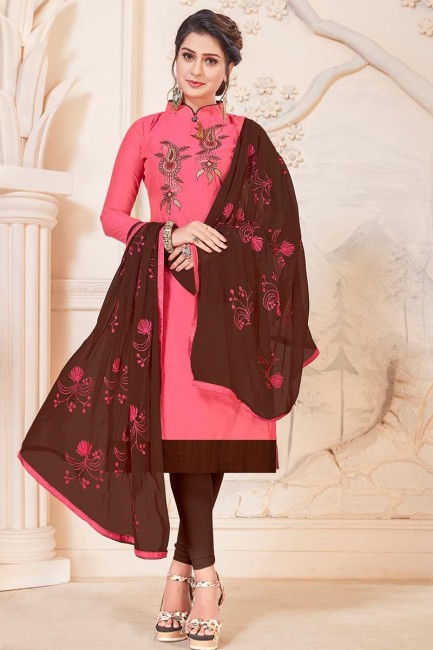costume art couleur rose soie churidar