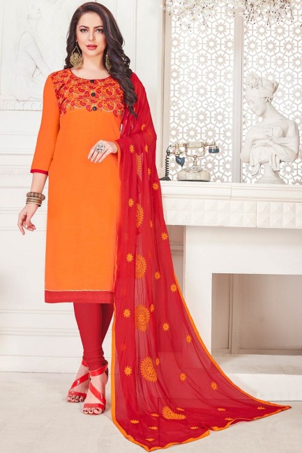 costume couleur orange coton sud churidar