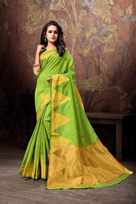 Vert sari en coton et soie