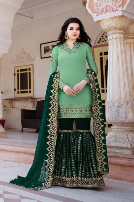 Light green Satin Sharara Suits