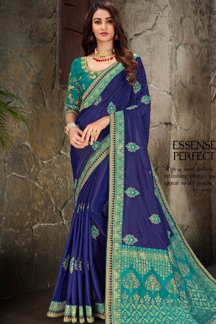 Jacquard bleu royal, soie et sari en soie d'art