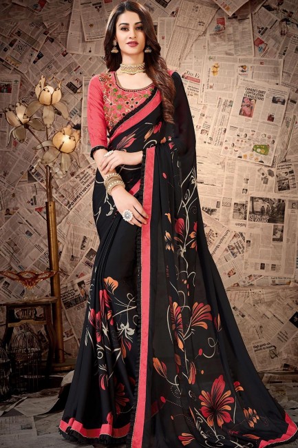 Georgette noire et sari en satin