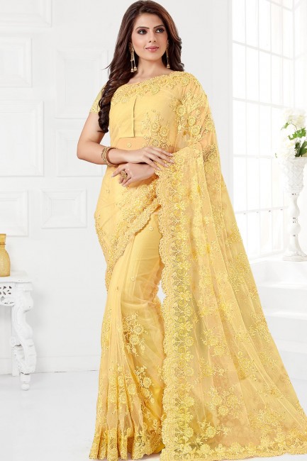 Yellow Net sari