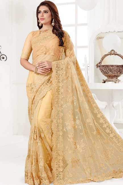 Yellow Net sari