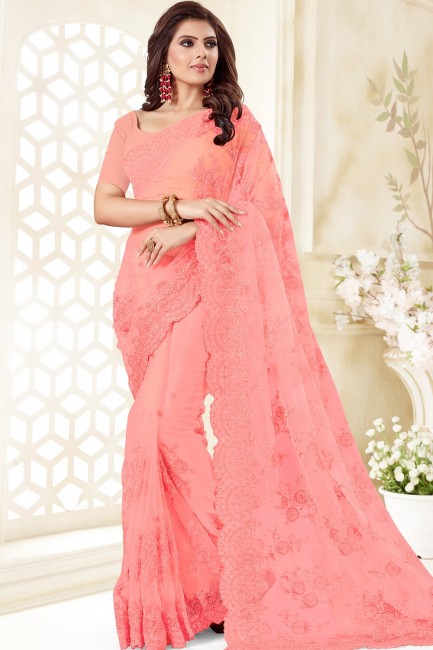 Pink Net sari