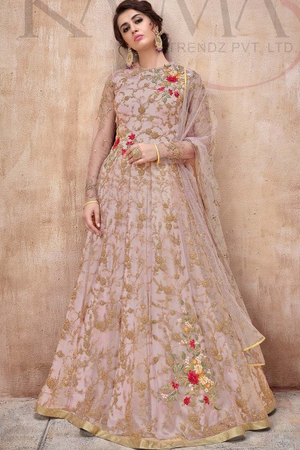 Costume s Net Anarkali rose pastel