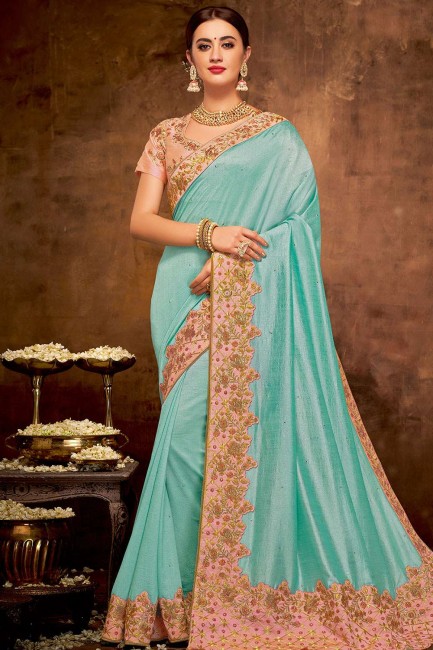 Georgette bleu turquoise et sari en soie