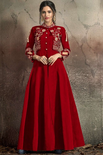 robe de soirée en taffetas rouge et soie artistique