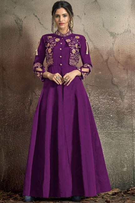 robe de soirée en taffetas et soie d'art violet clair