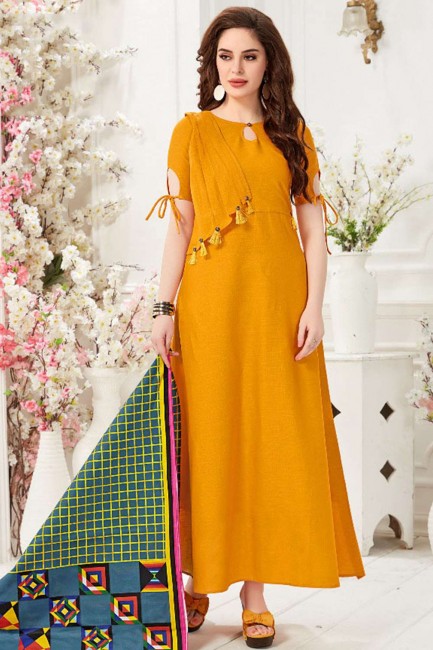 robe longue en coton jaune moutarde