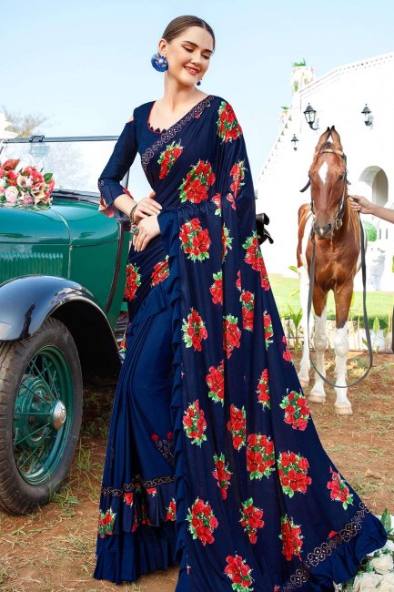 royal bleu lycra sari