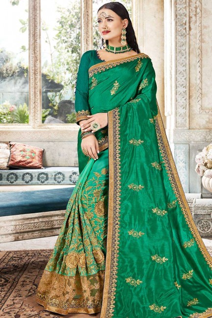 georgette vert clair et sari en soie d'art
