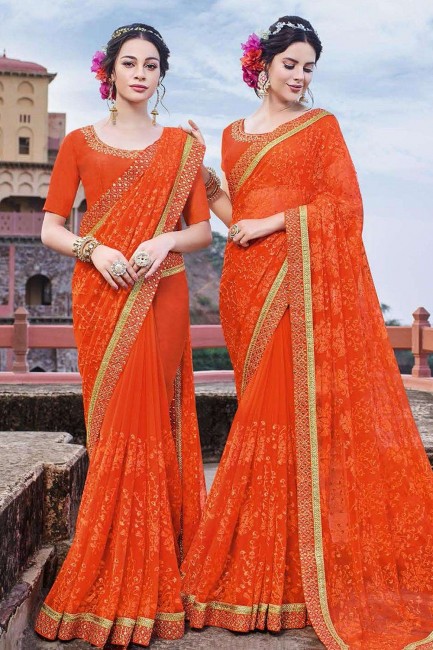 orange georgette sari
