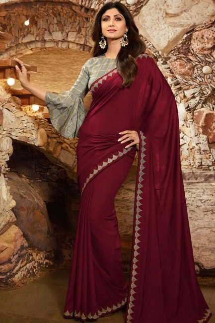 Maroon saris en soie