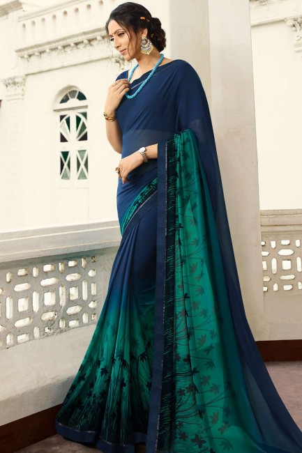bleu marine georgette sari