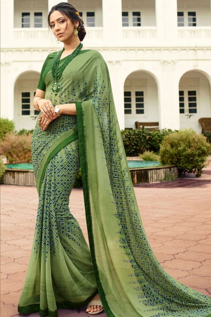 sari en georgette vert clair