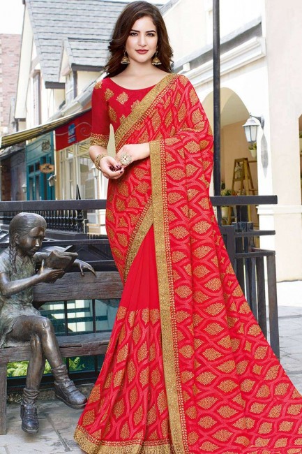 rose foncé georgette sari