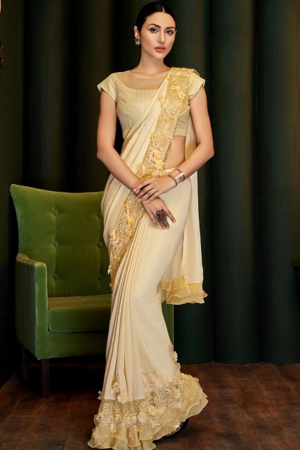 georgette jaune pâle et sari de soie