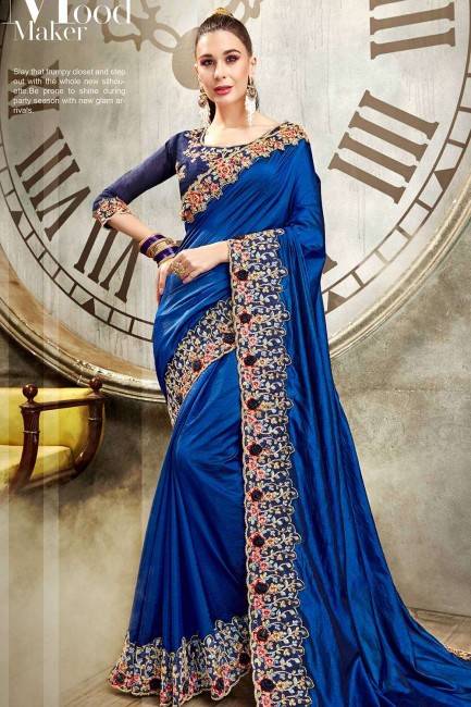 sari en soie bleu royal