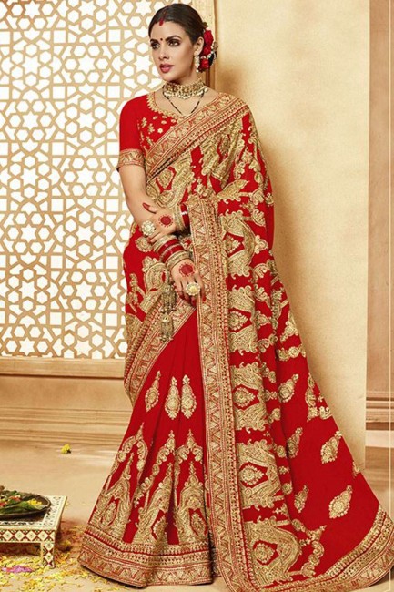 sari de mariée en georgette rouge