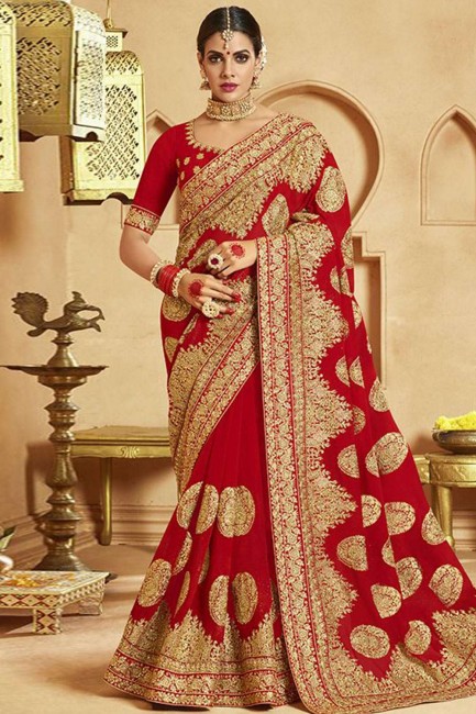 sari de mariée en georgette rouge