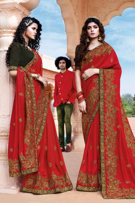 Red Art silk saree