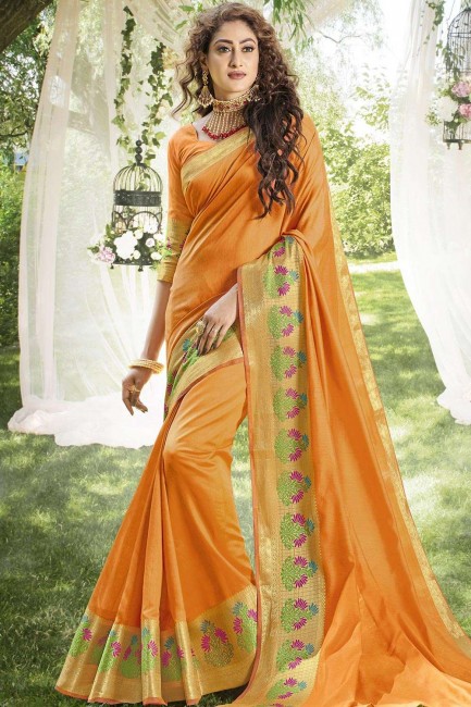 Khadi Orange Et Sari Indien Du Sud