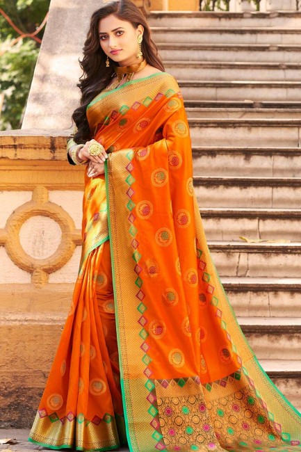 Art Orange Soie Banarasi Sari