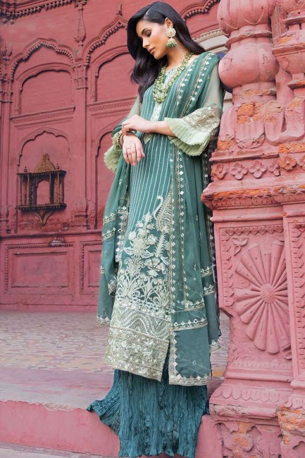 costume palazzo en georgette vert sarcelle