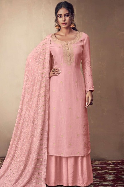 costume rose clair de palais de jacquard de banarsi