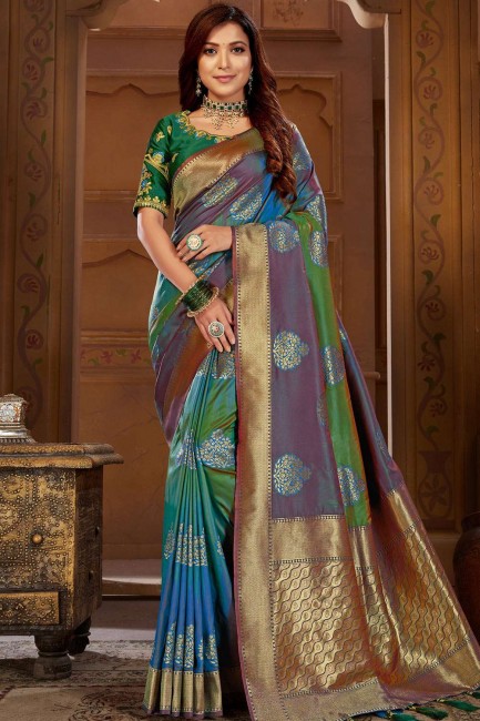 Multicolor Jacquard and silk  South Indian Saree