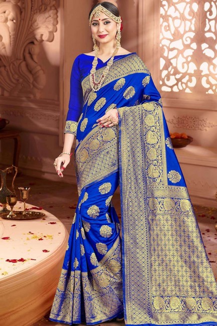 Royal Bleu Art Soie Banarasi Sari