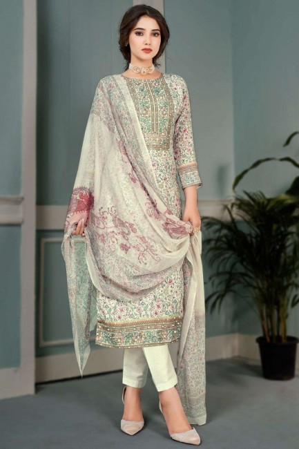 salwar kameez gris en mousseline avec impression numérique