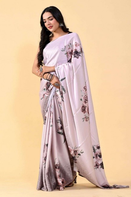 sari en soie or rose en impression numérique