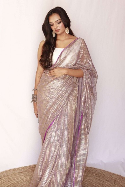 magenta net party wear sari avec imprimé