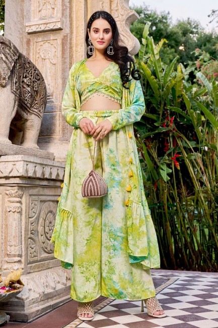 costume palazzo vert floracance en soie avec imprimé