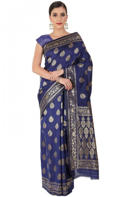sari en soie bleu marine avec tissage