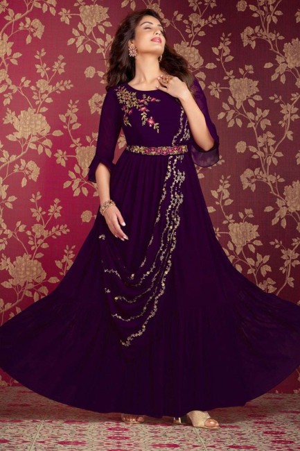 Robe robe violette en georgette brodée