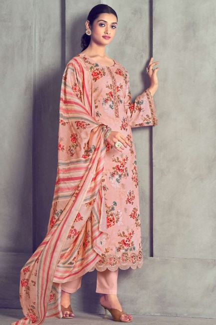 Salwar Kameez rose en coton avec imprimé