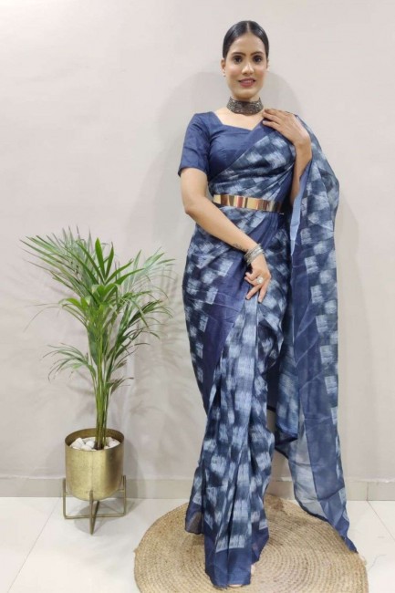 georgette zari, tissage, sari multicolore à impression numérique avec chemisier