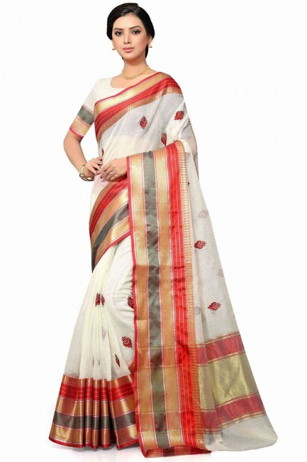 tisser un sari en soie blanche