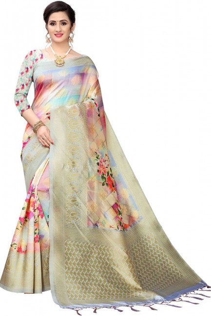 sari en soie à imprimé numérique multicolore