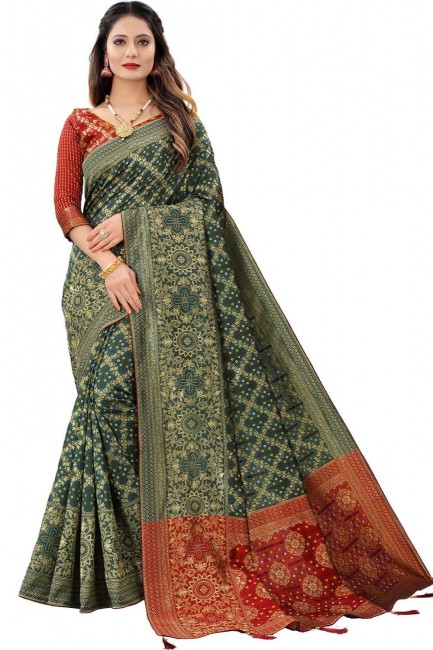 sari en soie avec tissage en vert