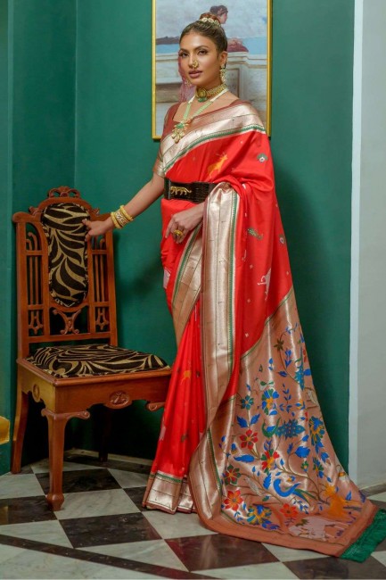 sari de mariage rouge en soie zari