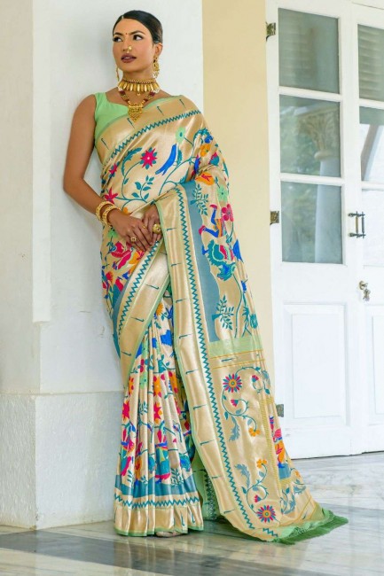 zari, sari de mariage pista en soie tissée avec chemisier
