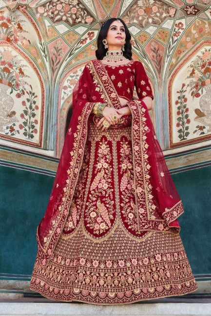 maroon bridal lehenga choli in zircon velvet